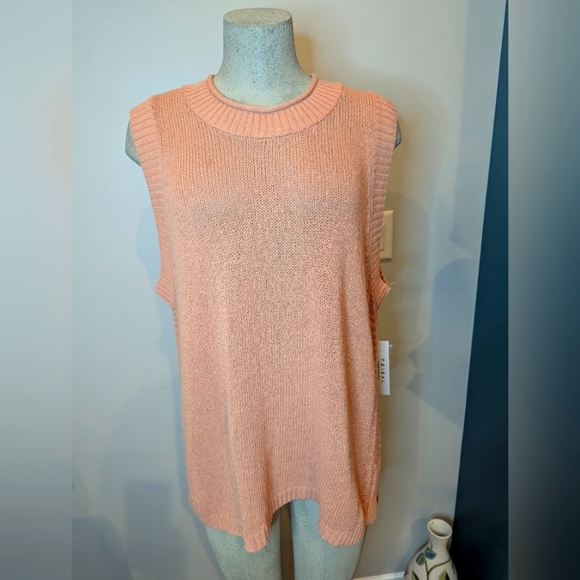 Tribal Sleeveless Cotton Round Neck Sweater Split Hem Coral/Clay Sz 3x NWT - Picture 4 of 17